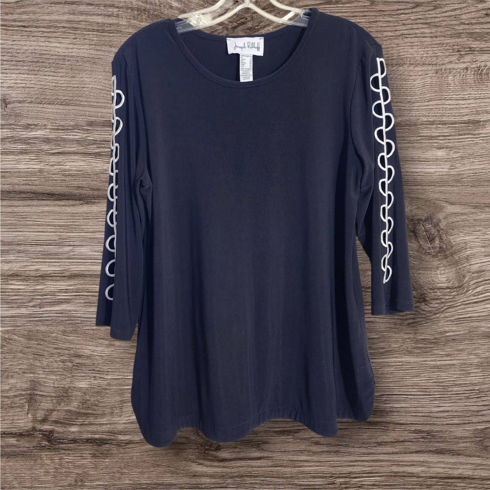 Joseph‎ Ribkoff tee style 201259 black keyhole 3/4 sleeve shirt woman's size 10 - Picture 2 of 8